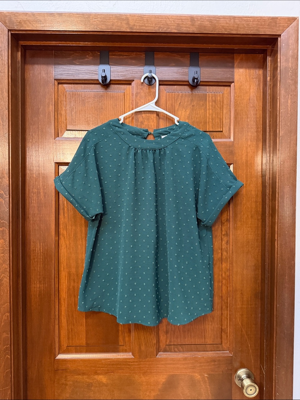 Women's Green Short Sleeve Dot Blouse